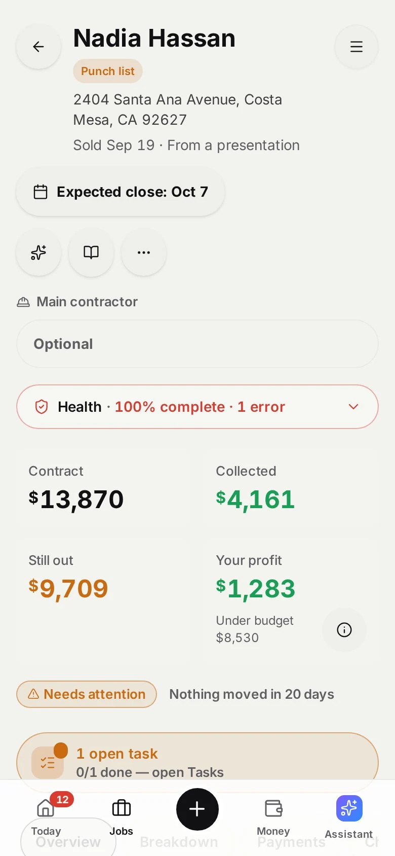 Every sold job, start to final check. on a phone